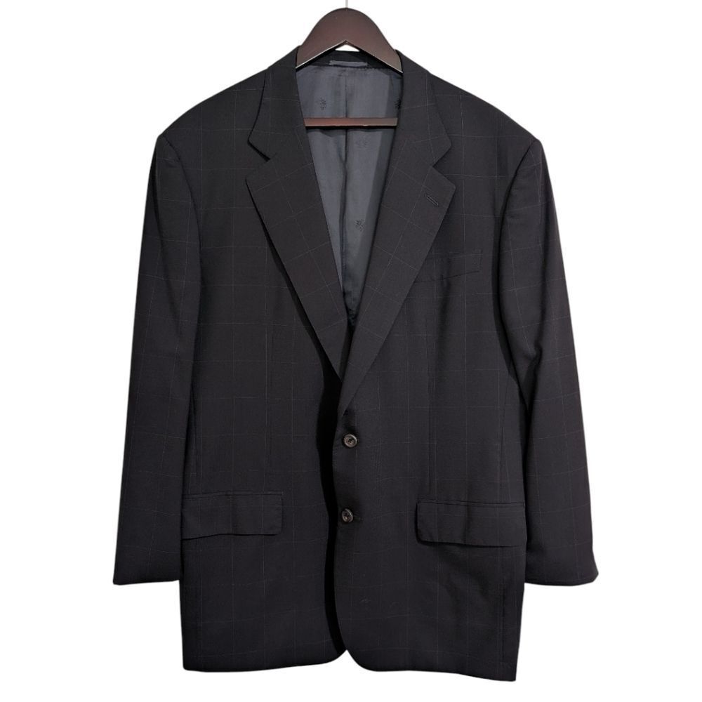 Enrico Isaia Napoli Portofino Wool Blazer Jacket Black Windowpane EU 56 US 46